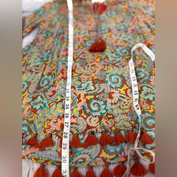 Roller Rabbit Orange Teal Rodez Serafina Boho Tassel Trim Relaxed Fit Tunic L - Picture 11 of 14